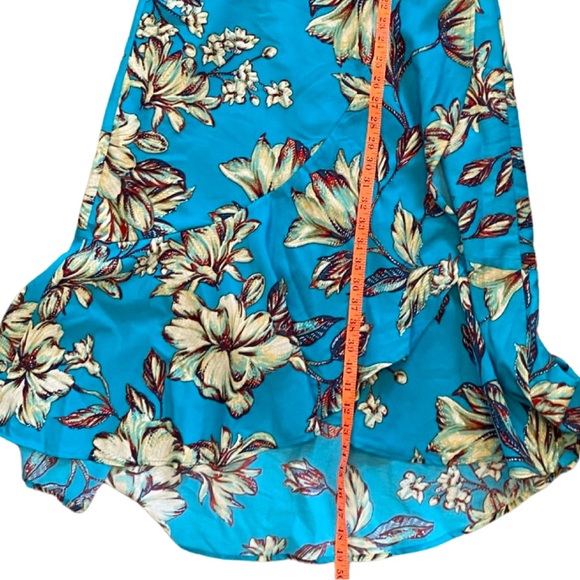 Land of the Free Turquoise Blue Tropical Print Spaghetti Strap High Low Dress XS - Picture 5 of 9